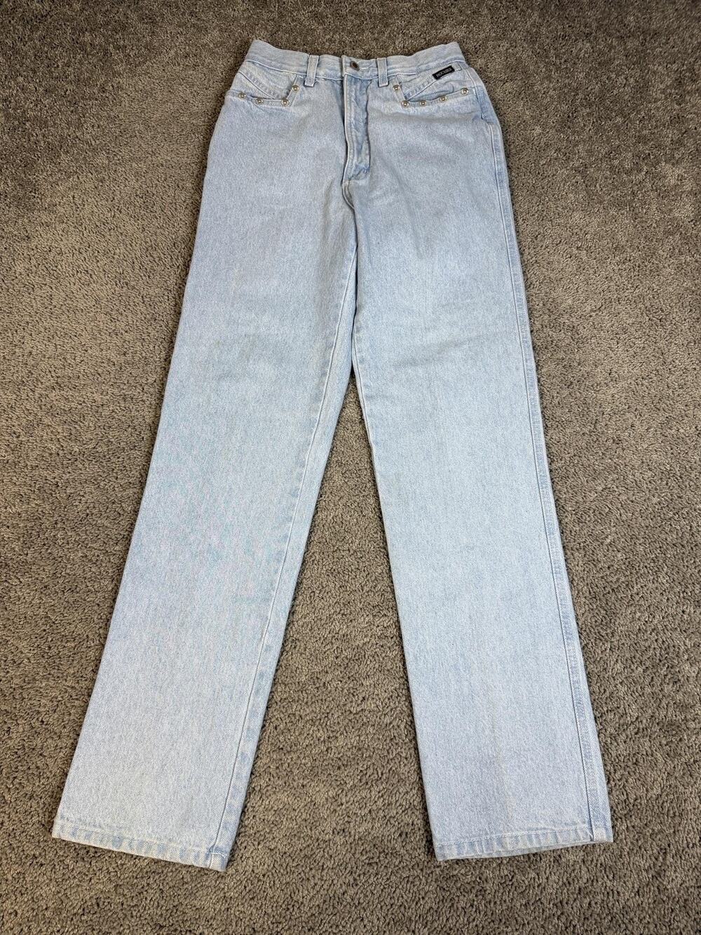 Rockies Jeans Womens 33 X 33.5 Blue Straight Relaxed Studded Denim 100% Cotton